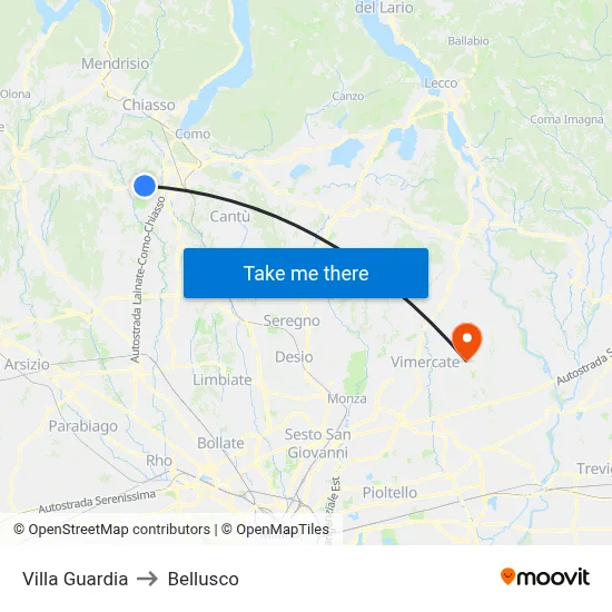 Villa Guardia to Bellusco map