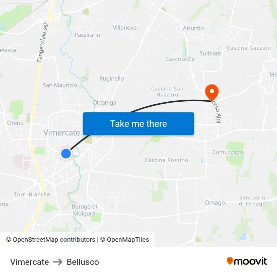 Vimercate to Bellusco map
