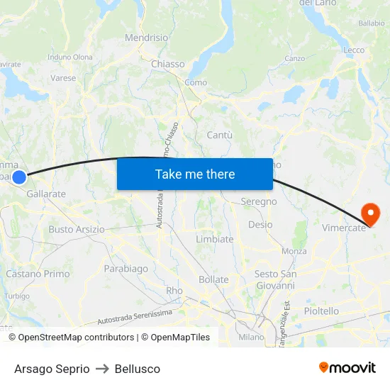 Arsago Seprio to Bellusco map