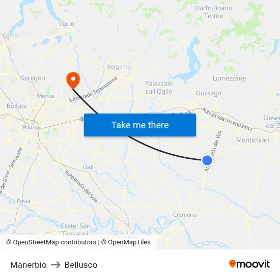 Manerbio to Bellusco map