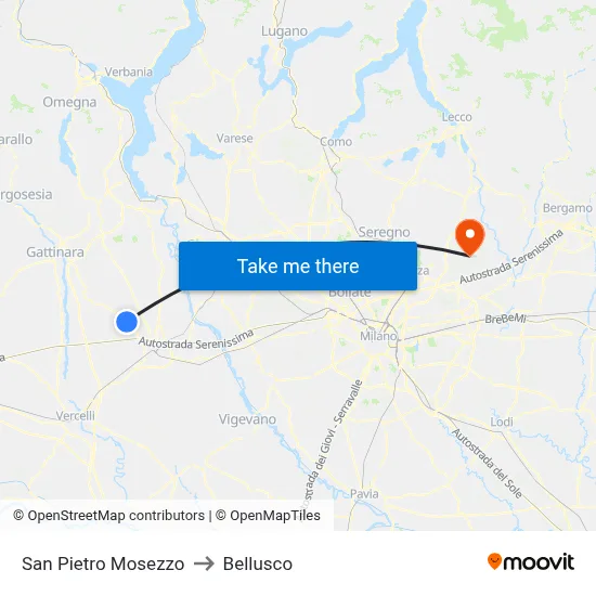 San Pietro Mosezzo to Bellusco map