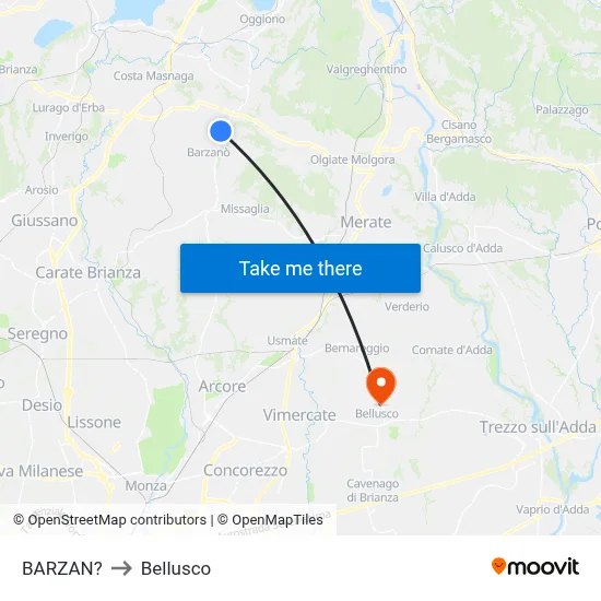 Barzan to Bellusco map