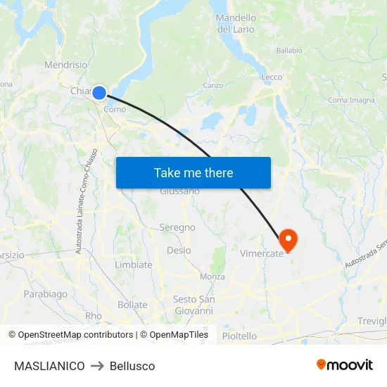 Maslianico to Bellusco map