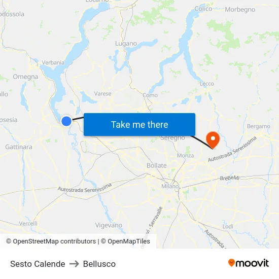Sesto Calende to Bellusco map