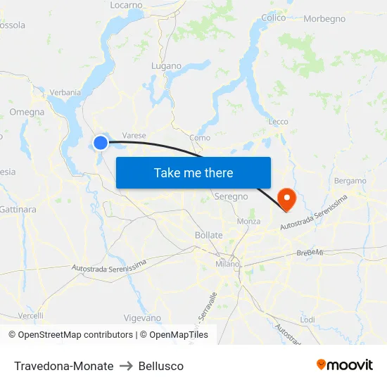 Travedona-Monate to Bellusco map