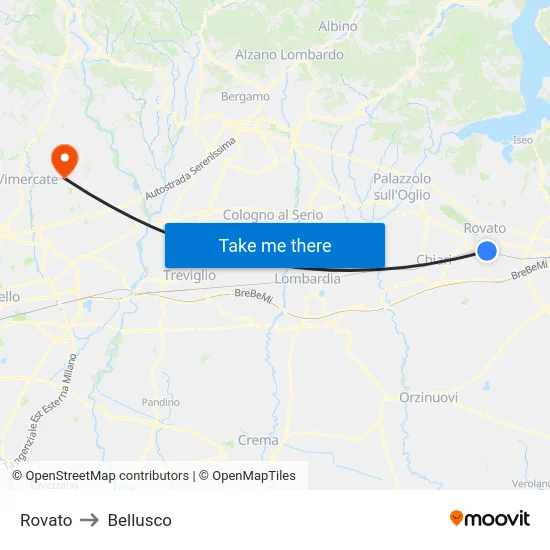 Rovato to Bellusco map