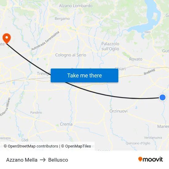 Azzano Mella to Bellusco map