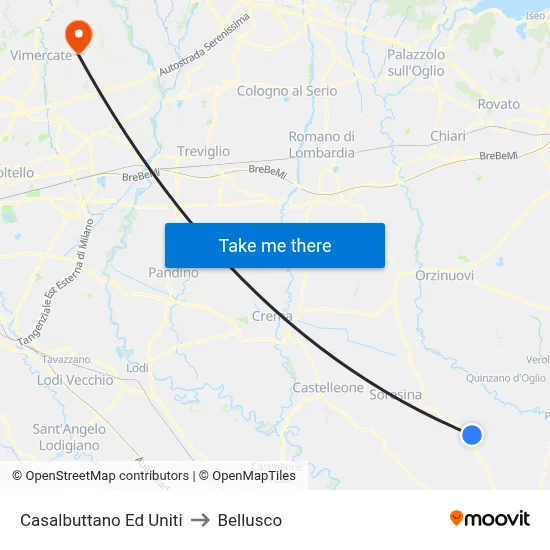 Casalbuttano Ed Uniti to Bellusco map
