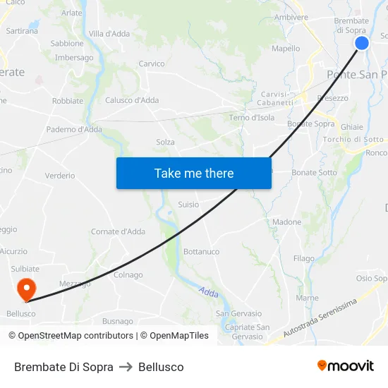 Brembate Di Sopra to Bellusco map