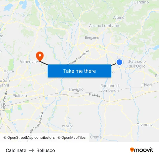 Calcinate to Bellusco map