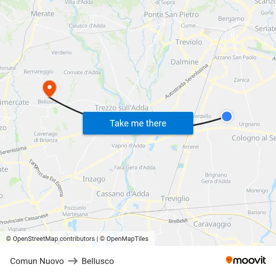 Comun Nuovo to Bellusco map