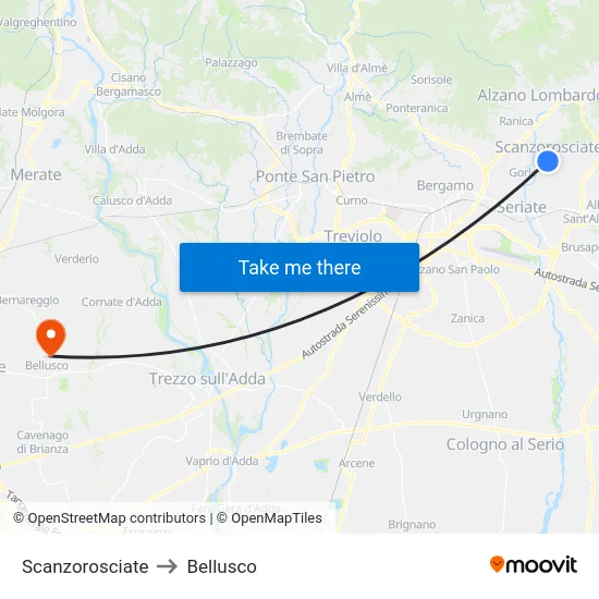 Scanzorosciate to Bellusco map
