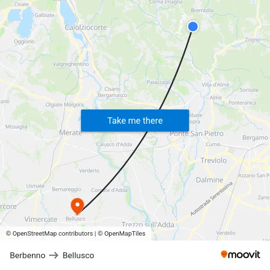 Berbenno to Bellusco map