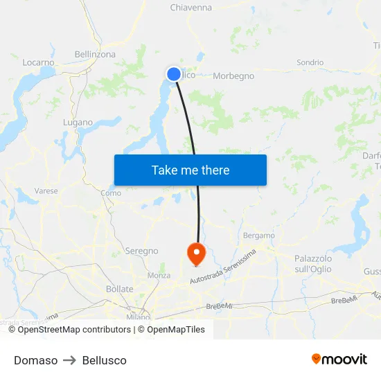 Domaso to Bellusco map