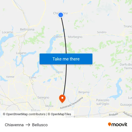 Chiavenna to Bellusco map