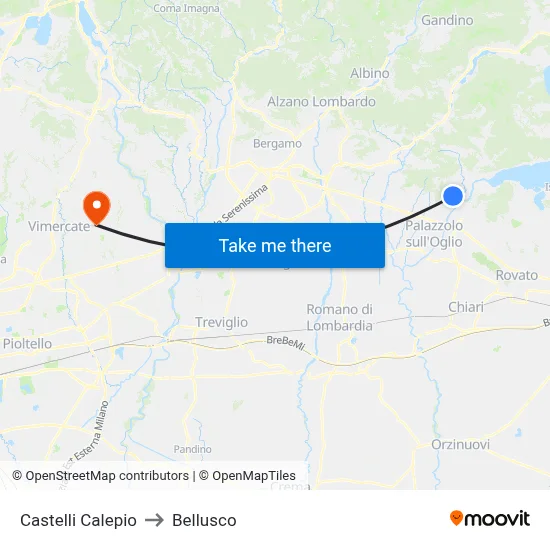 Castelli Calepio to Bellusco map