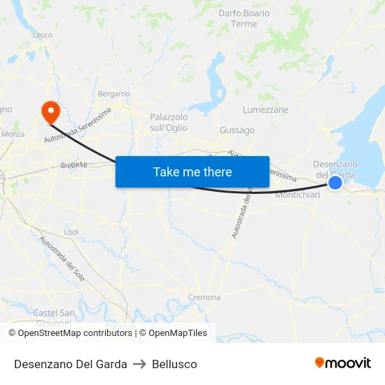Desenzano del Garda to Bellusco map