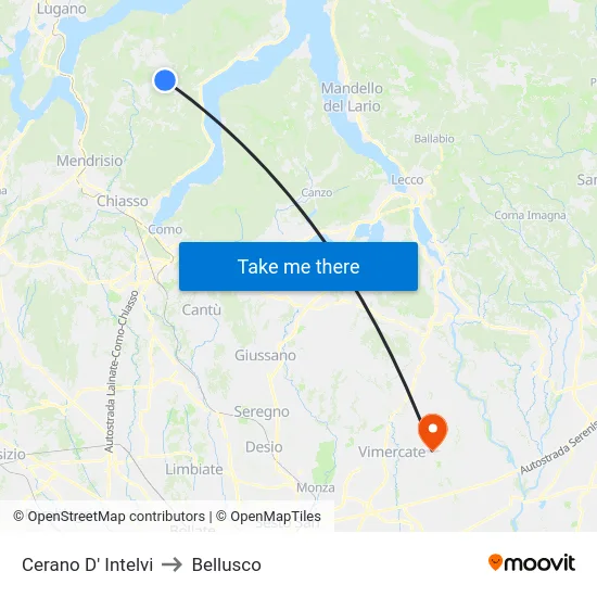Cerano D' Intelvi to Bellusco map