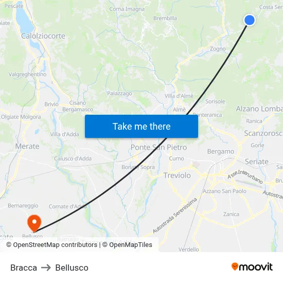 Bracca to Bellusco map