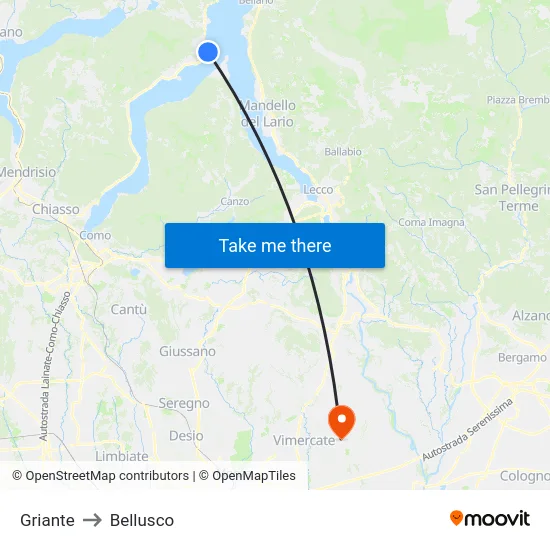 Griante to Bellusco map