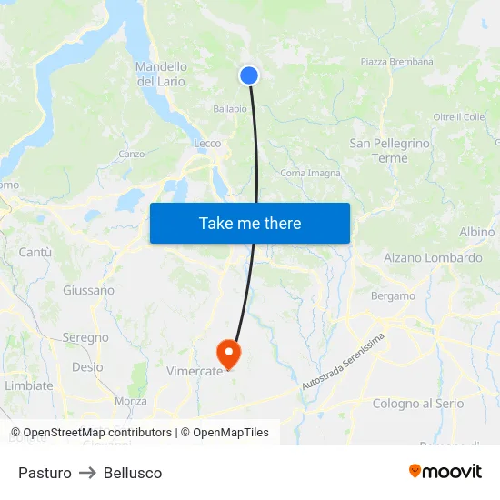 Pasturo to Bellusco map