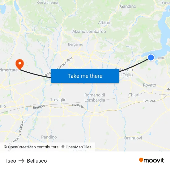 Iseo to Bellusco map