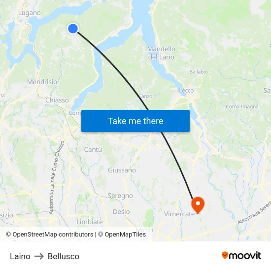 Laino to Bellusco map
