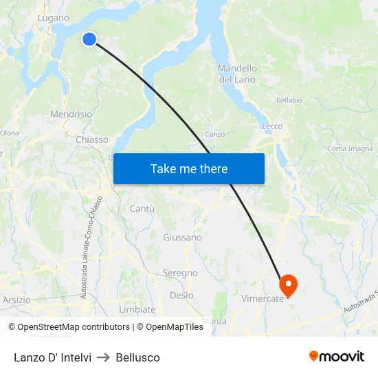 Lanzo d'Intelvi to Bellusco map