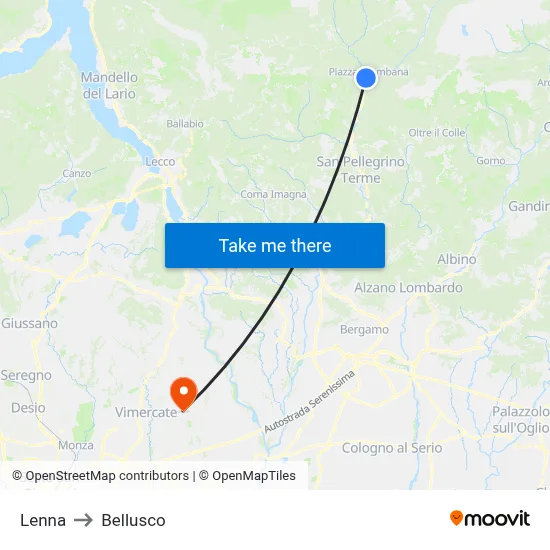Lenna to Bellusco map