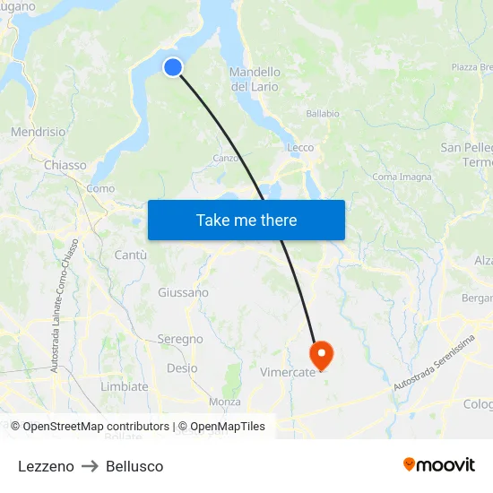 Lezzeno to Bellusco map