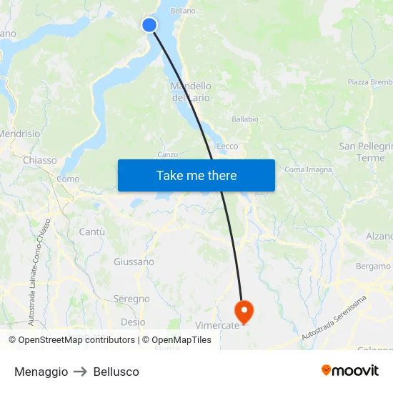 Menaggio to Bellusco map