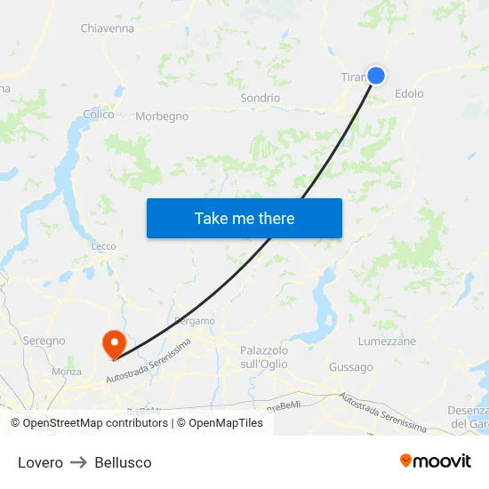 Lovero to Bellusco map