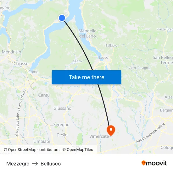 Mezzegra to Bellusco map