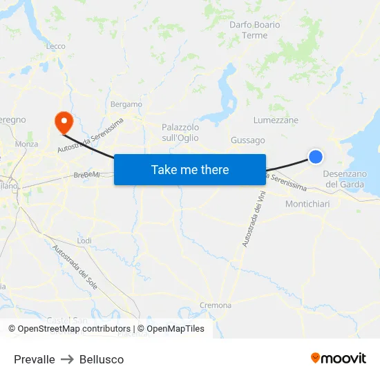 Prevalle to Bellusco map