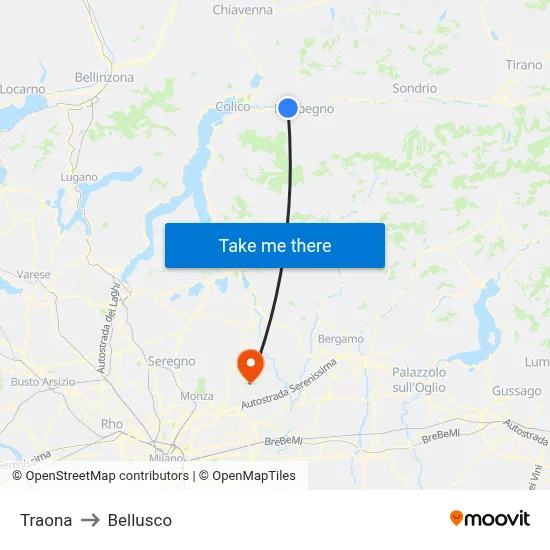 Traona to Bellusco map