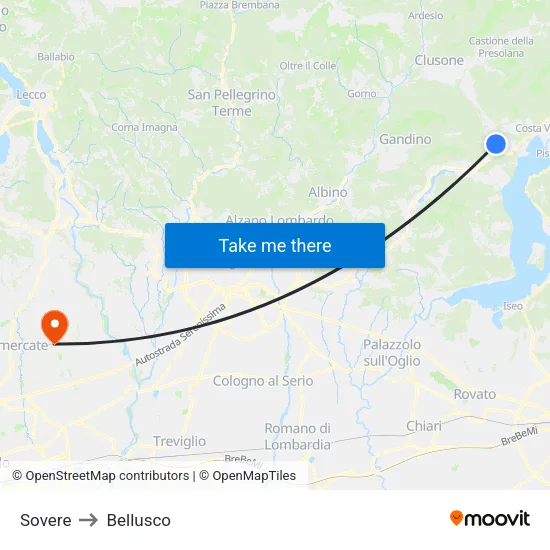 Sovere to Bellusco map