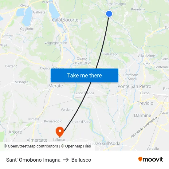 Sant' Omobono Imagna to Bellusco map