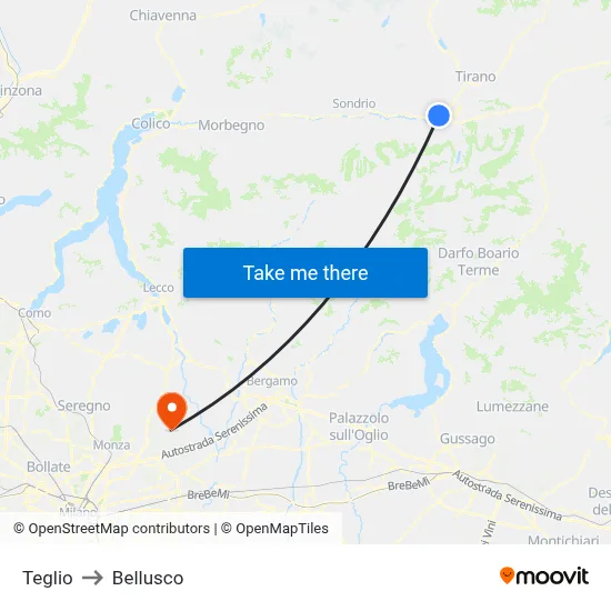 Teglio to Bellusco map