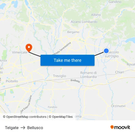 Telgate to Bellusco map