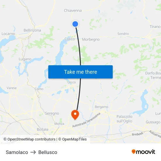 Samolaco to Bellusco map