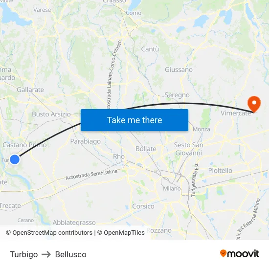 Turbigo to Bellusco map
