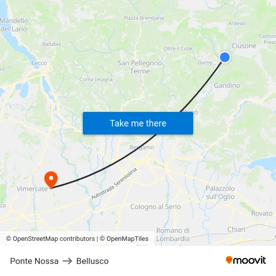 Ponte Nossa to Bellusco map
