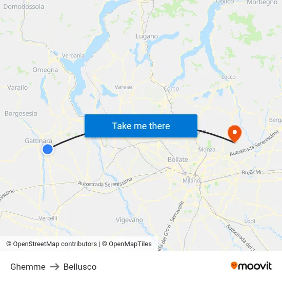 Ghemme to Bellusco map