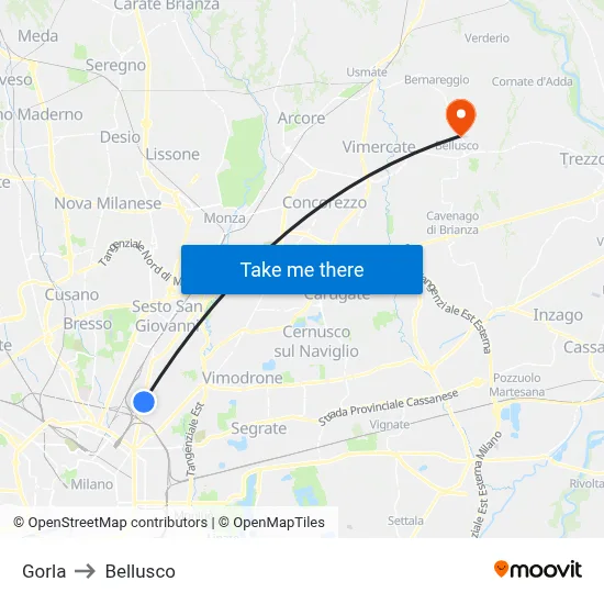 Gorla to Bellusco map