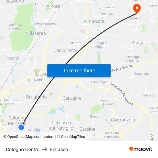 Cologno Centro to Bellusco map