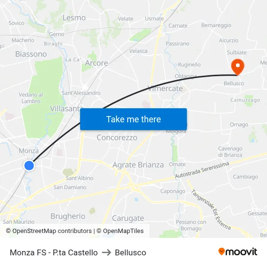 Monza FS - P.ta Castello to Bellusco map