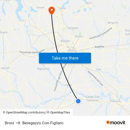 Broni to Beregazzo Con Figliaro map