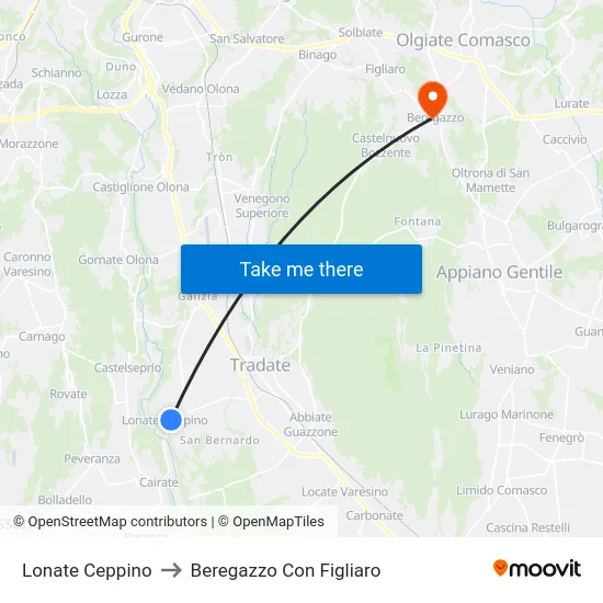 Lonate Ceppino to Beregazzo Con Figliaro map