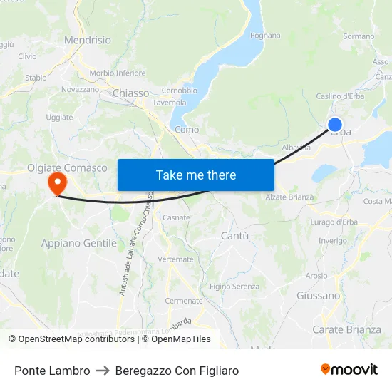 Ponte Lambro to Beregazzo Con Figliaro map