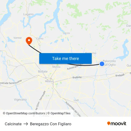 Calcinate to Beregazzo Con Figliaro map